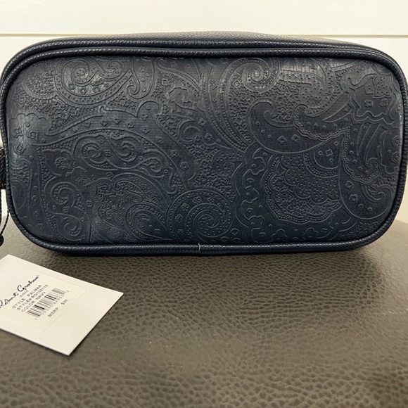 NWT Robert Graham Men's Faux Leather Paisley Toiletry Bag Navy